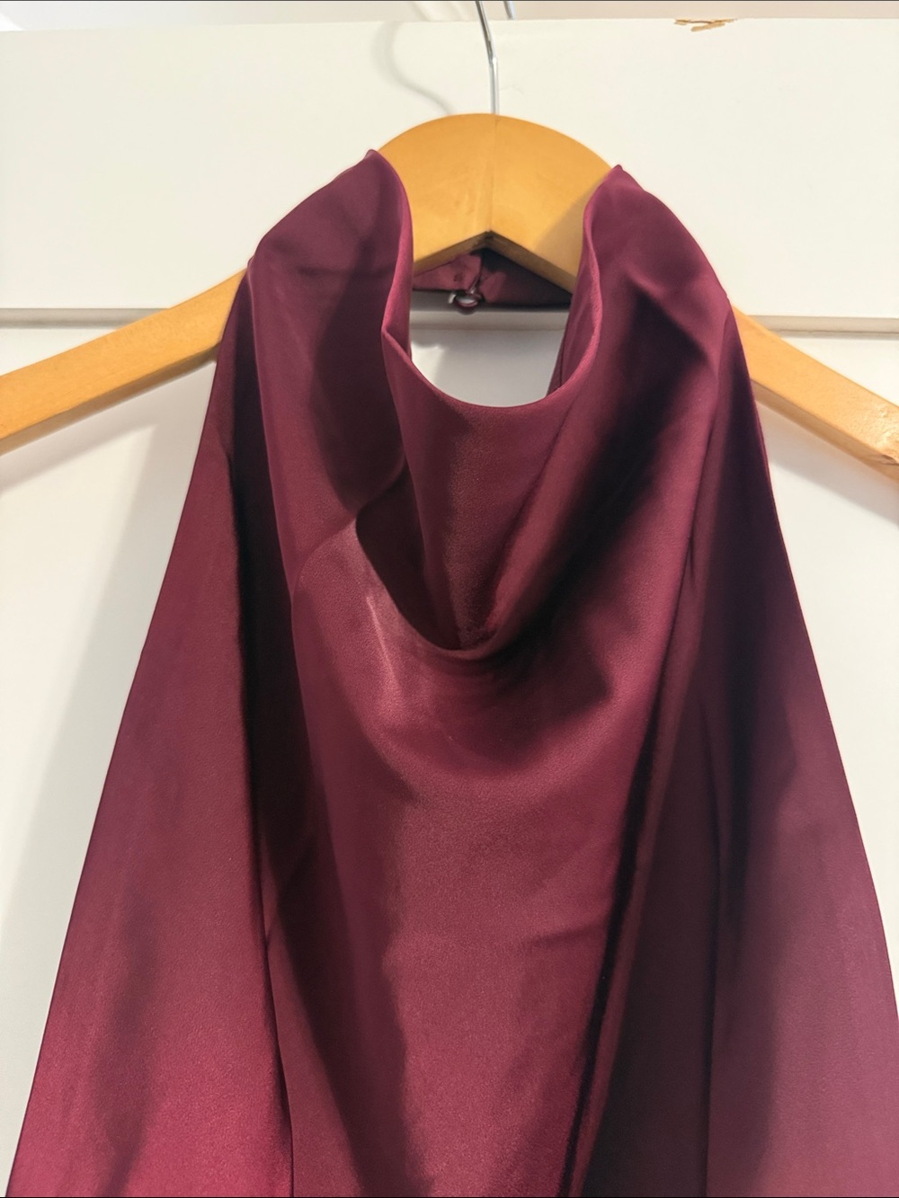 Satin Cowl Neck Mini Dress in Deep Wine - Picture 2 of 6